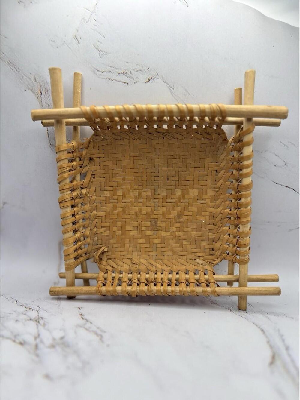 7x Small Hand Woven Wicker & Stick Square South American Basket Coasters